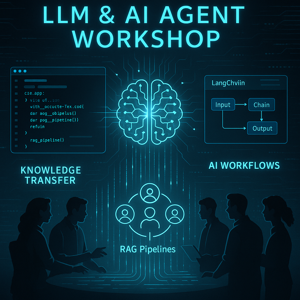 Visualisierung einer LLM-Schulung mit Fokus auf KI-Workflows und Agenten